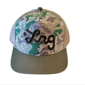 LRG Logo Script Green Tan Camo Snapback Trucker Hat OS Lifted Research Group